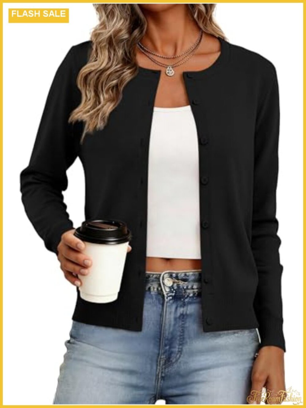 Lightweight Button Down Knit Cardigan Sweater Long Sleeve Crew Neck